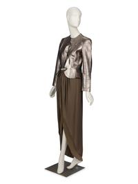 BILL BLASS, SILVER SNAKESKIN JACKET & SILK DRESS