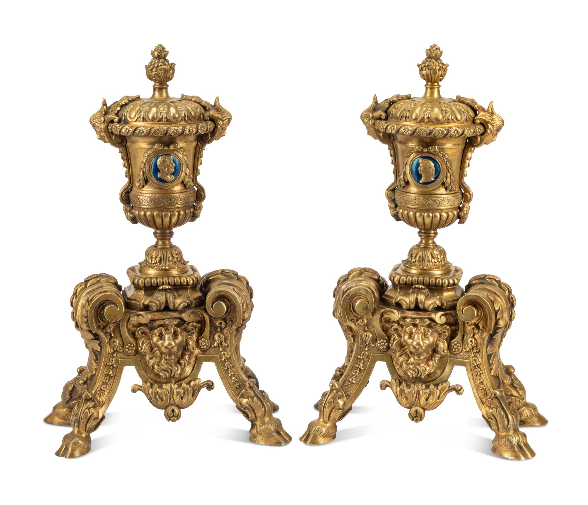 A Pair of French Gilt Bronze Chenets