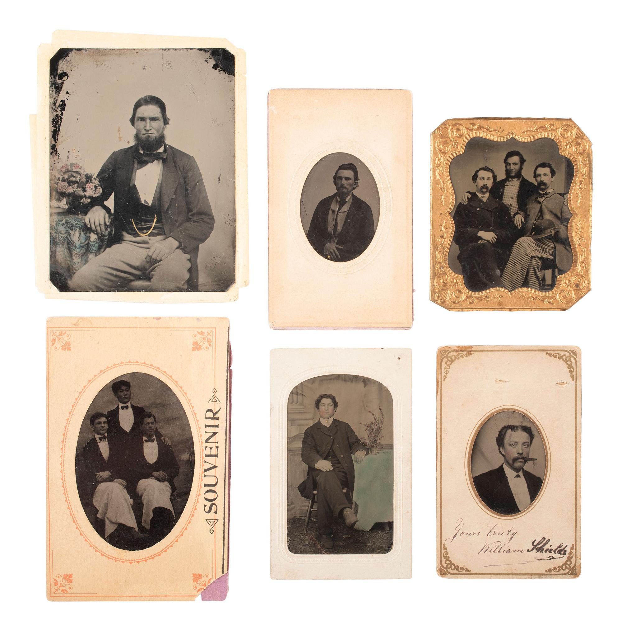 [EARLY PHOTOGRAPHY]. 40+ tintypes of men of varying ages, incl. individual and group portraits.