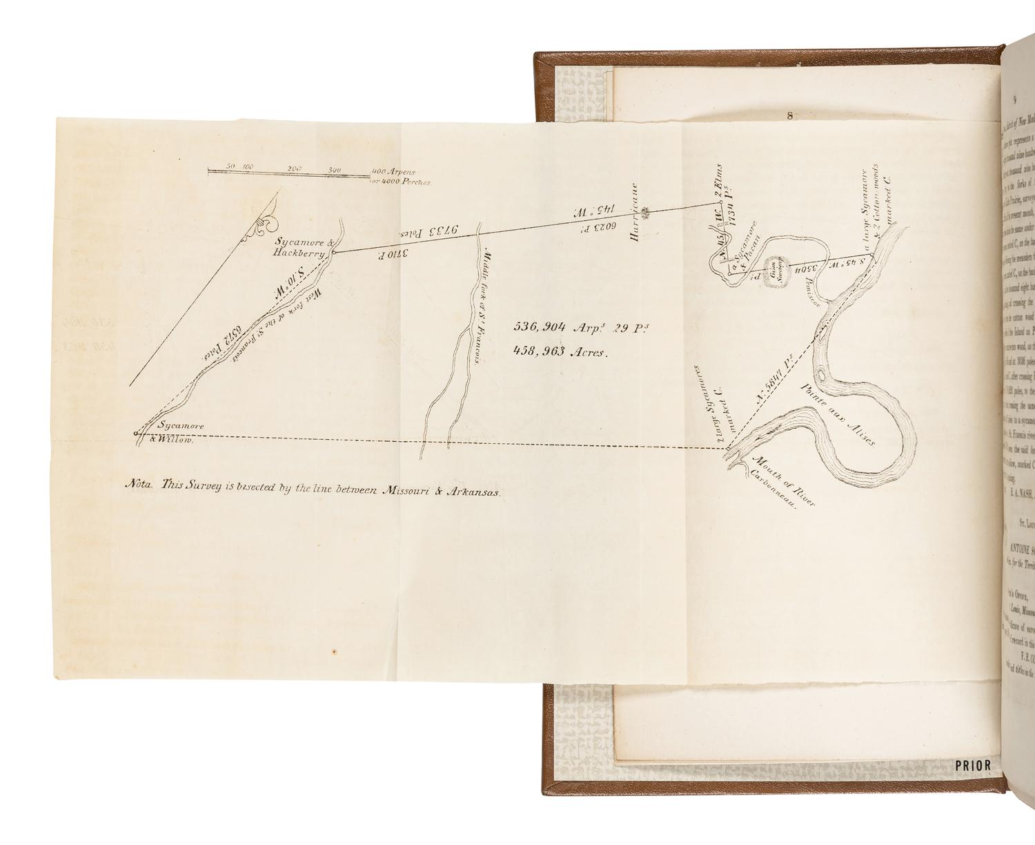 [MISSISSIPPI RIVER -- GOVERNMENT REPORTS]. Title Papers of the Clamorgan Grant of 536,904 Arpens of Alluvial Lands in Missouri and Arkansas. Washington: Gales and Seaton, 1837.