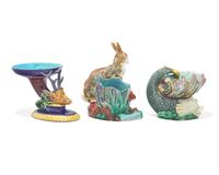Three English Majolica Dishes
