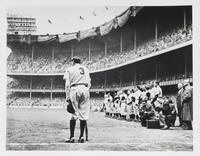 Babe Ruth ( Babe Ruth from behind in baseball uniform ), 1948; printed later
