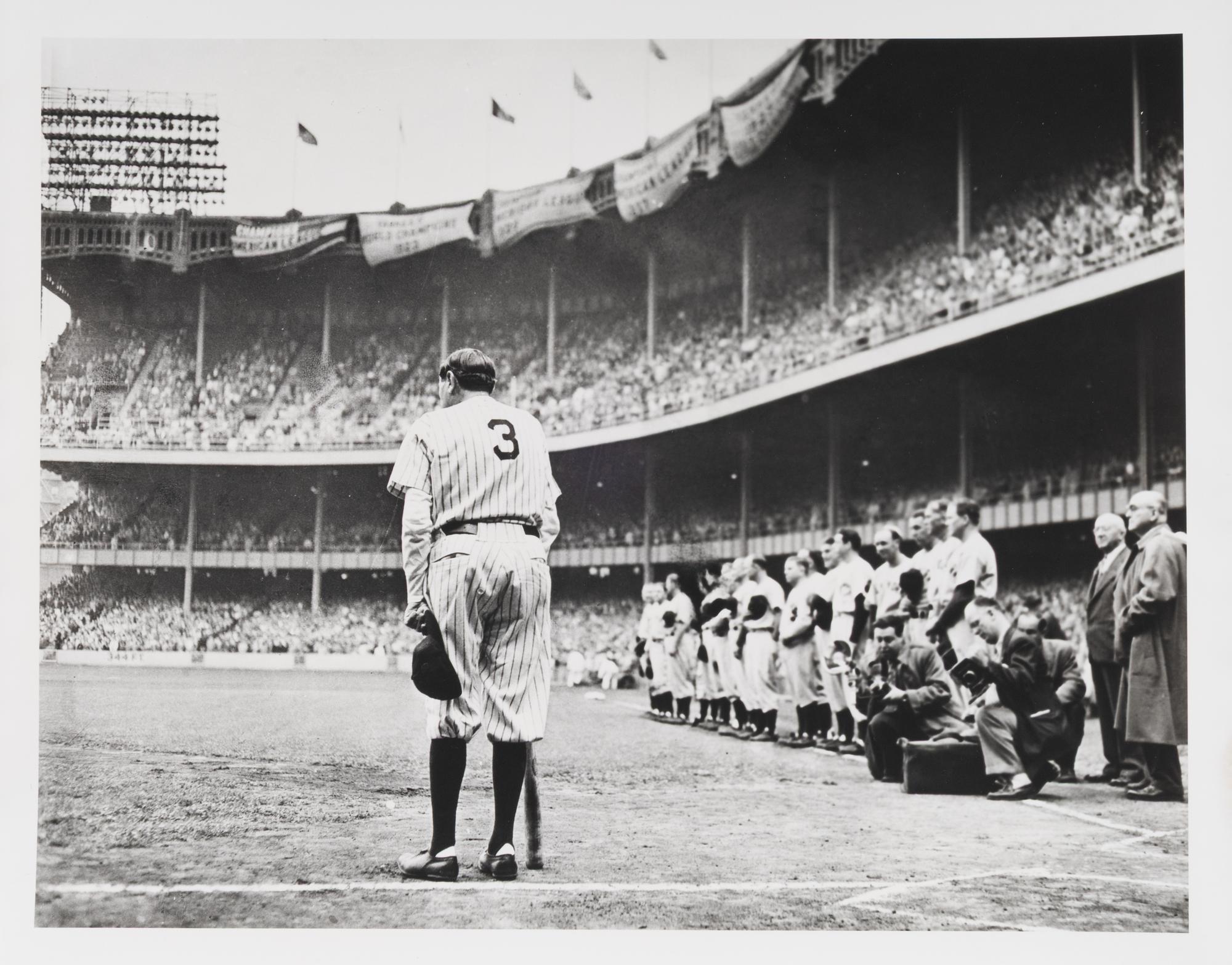 Babe Ruth ( Babe Ruth from behind in baseball uniform ), 1948; printed later