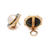 CULTURED MABE PEARL AND OPAL INLAY EARCLIPS