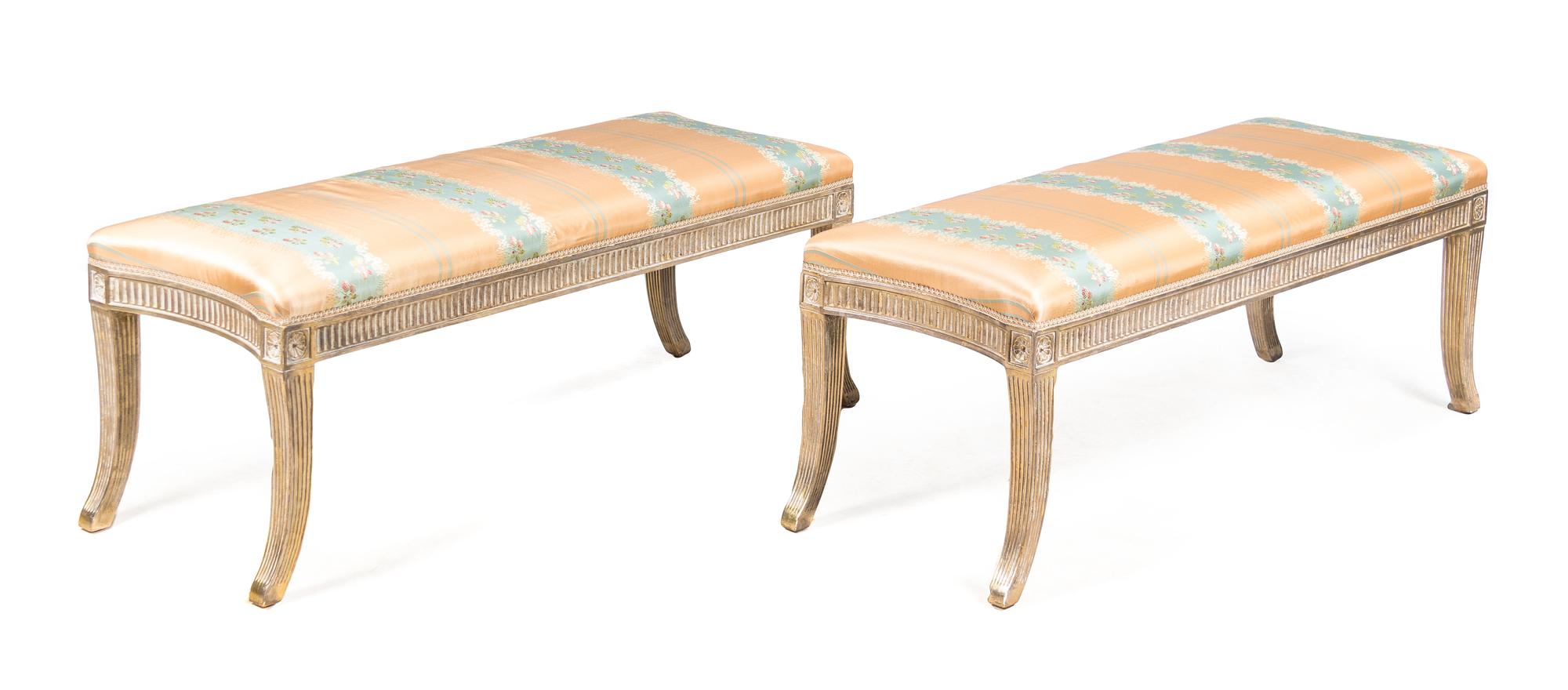 A Pair of Neoclassical Style Silvered Window Seats Width 48 1/2 inches. — 19TH/20TH CENTURY