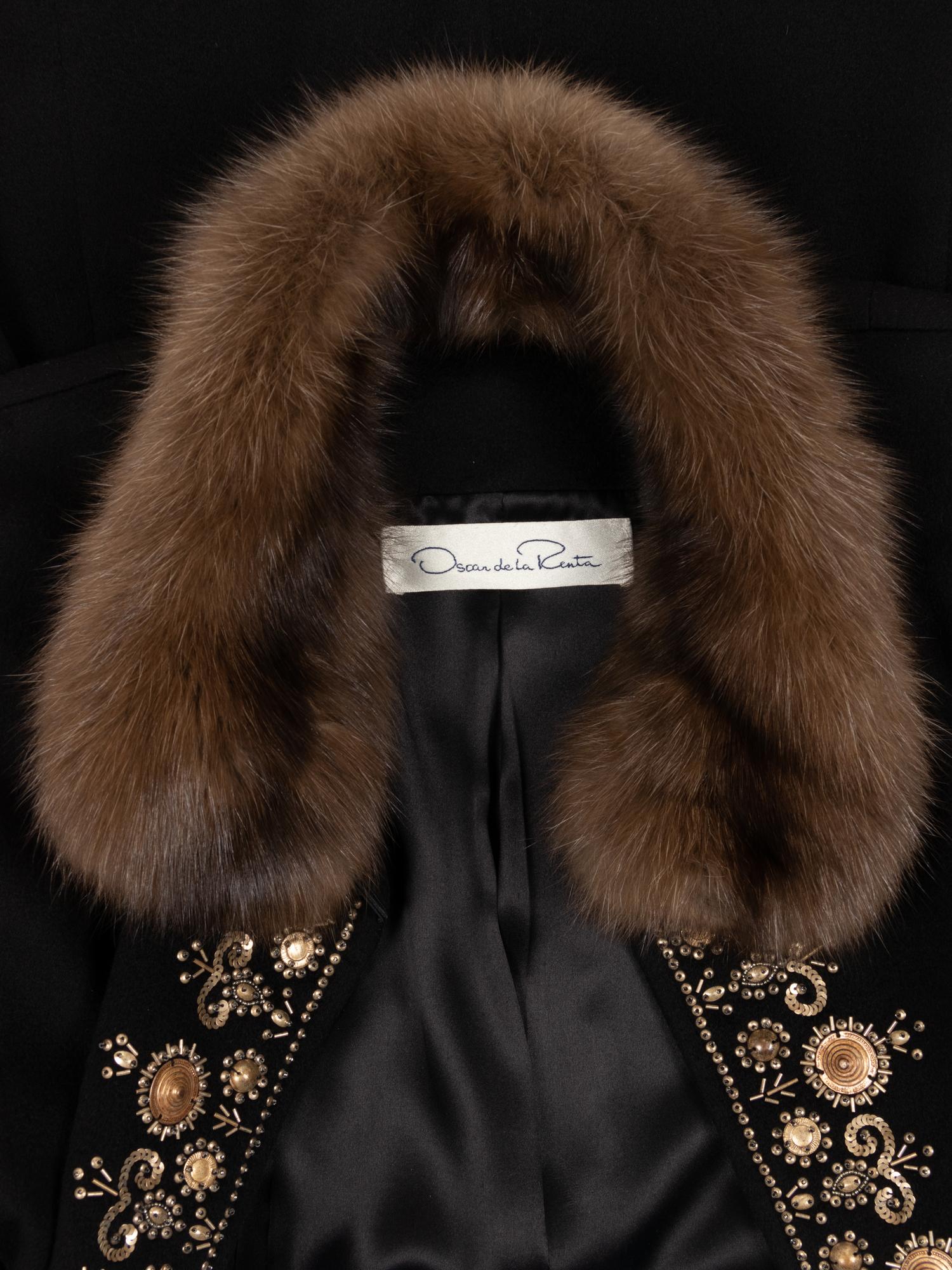 Oscar de la Renta Embellished Cashmere Coat with Fur Collar