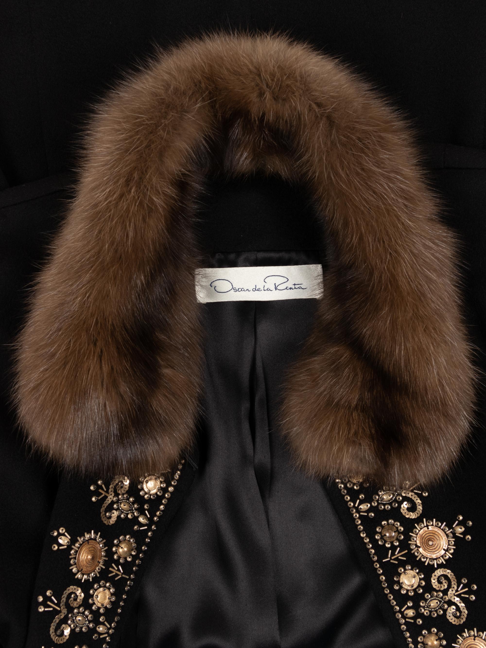 Oscar de la Renta Embellished Cashmere Coat with Fur Collar