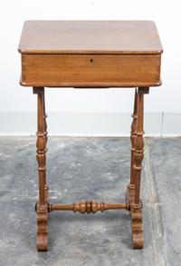 A Walnut Work Table Height 24 x width 14 1/2 x depth 9 3/4 inches.