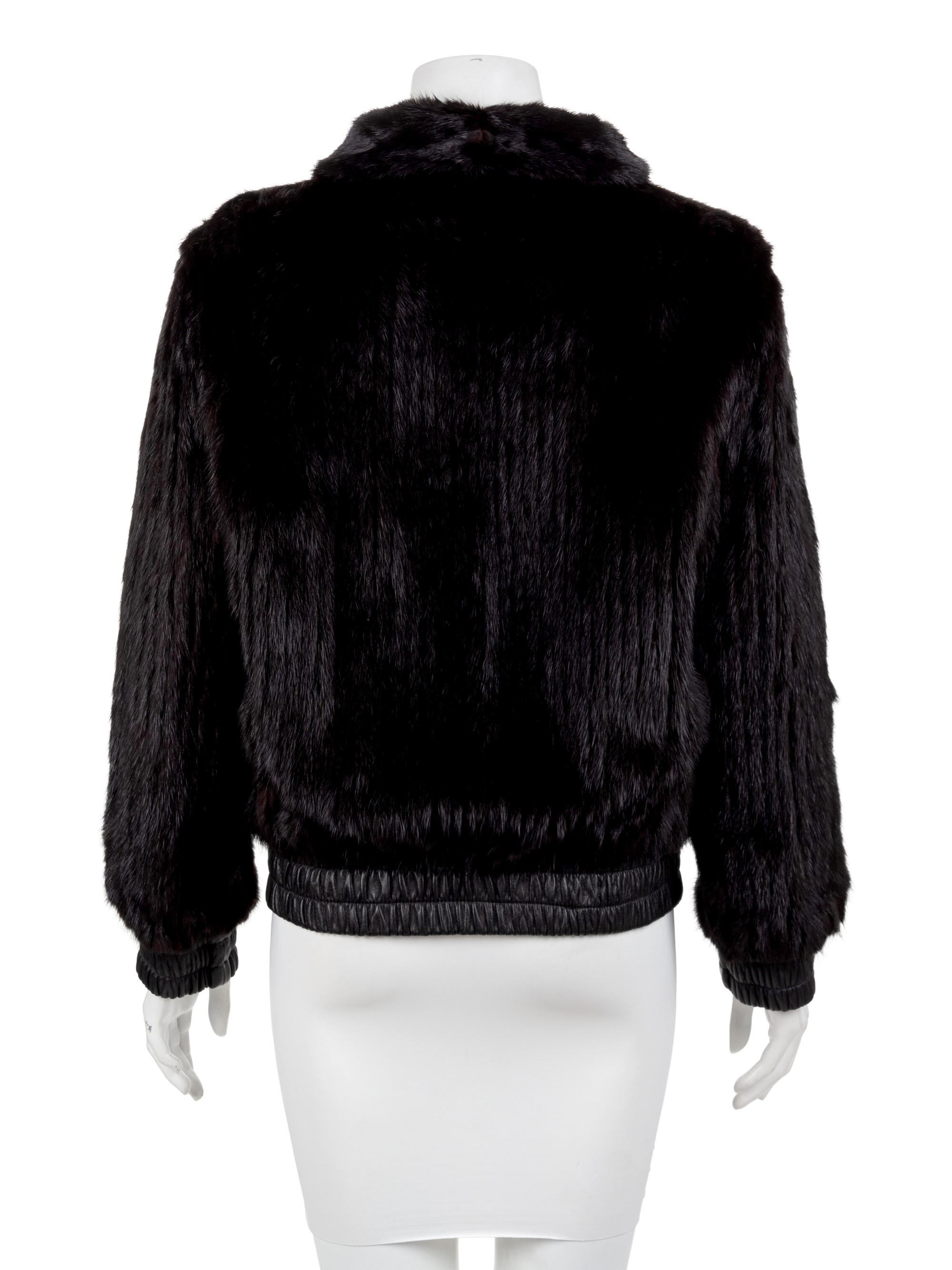 Black Leather and Mink Reversible Bomber Style Jacket,1990-2000's