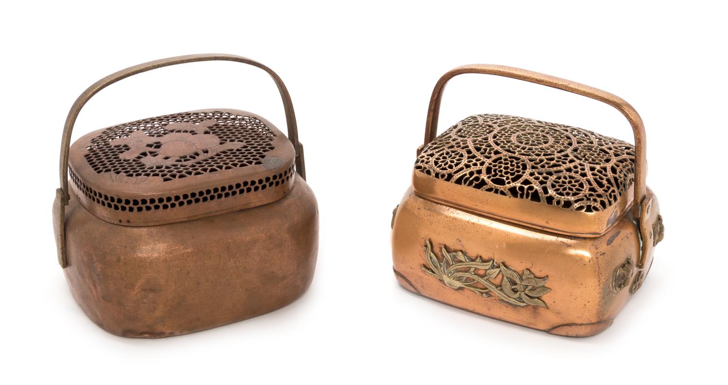 Two Chinese Copper Handwarmers Height of tallest 3 1/2 inches. — 20TH CENTURY