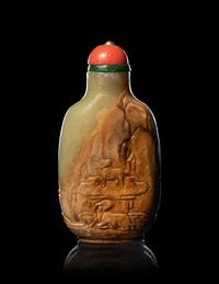 Two Carved Celadon Jade Snuff Bottles