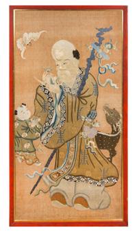 A Chinese Embroidered Silk Panel 66 1/2 x 33 1/4 inches. — 19TH CENTURY
