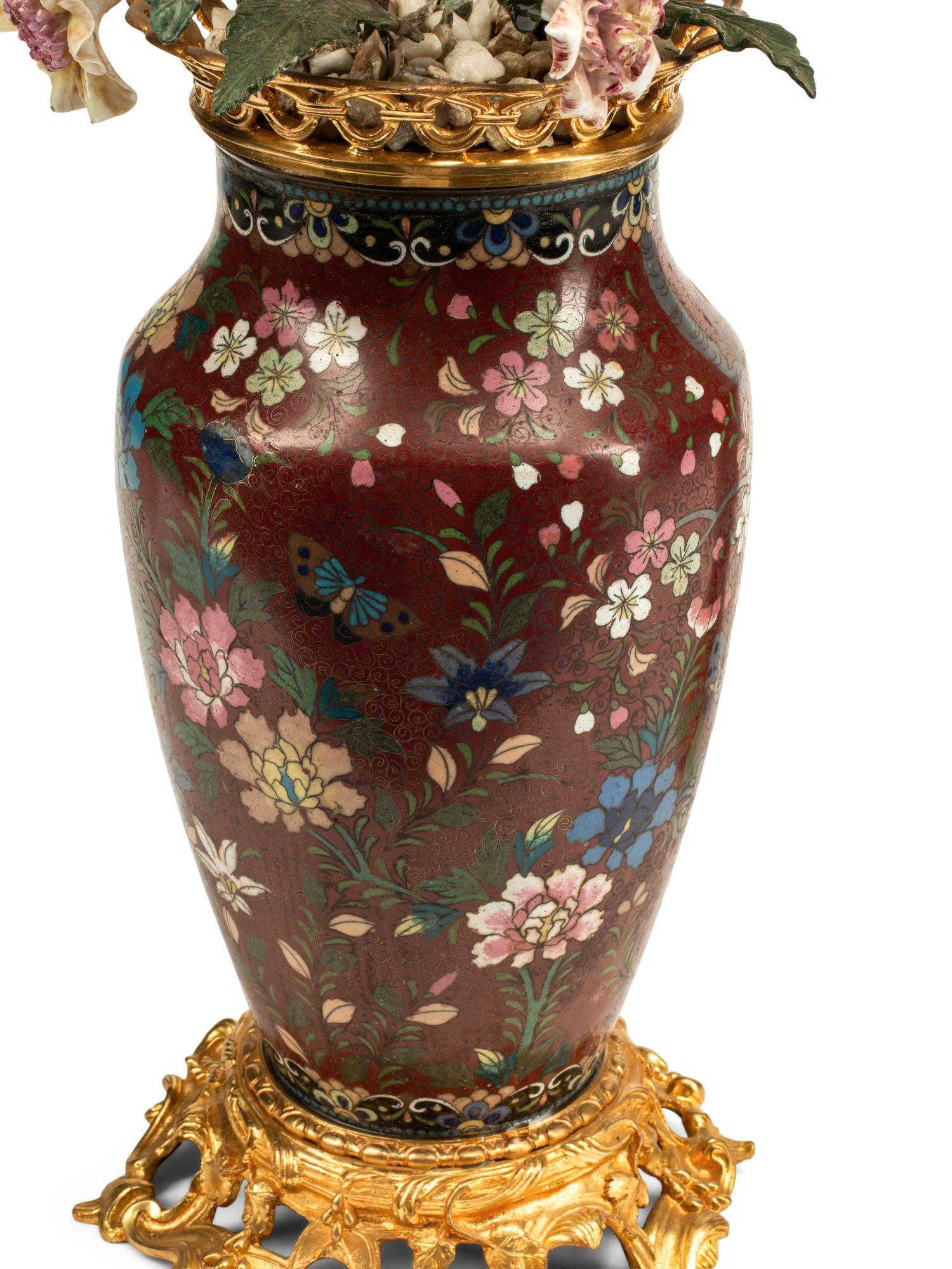 A Pair of Gilt Bronze Mounted Cloisonné and Porcelain Vases