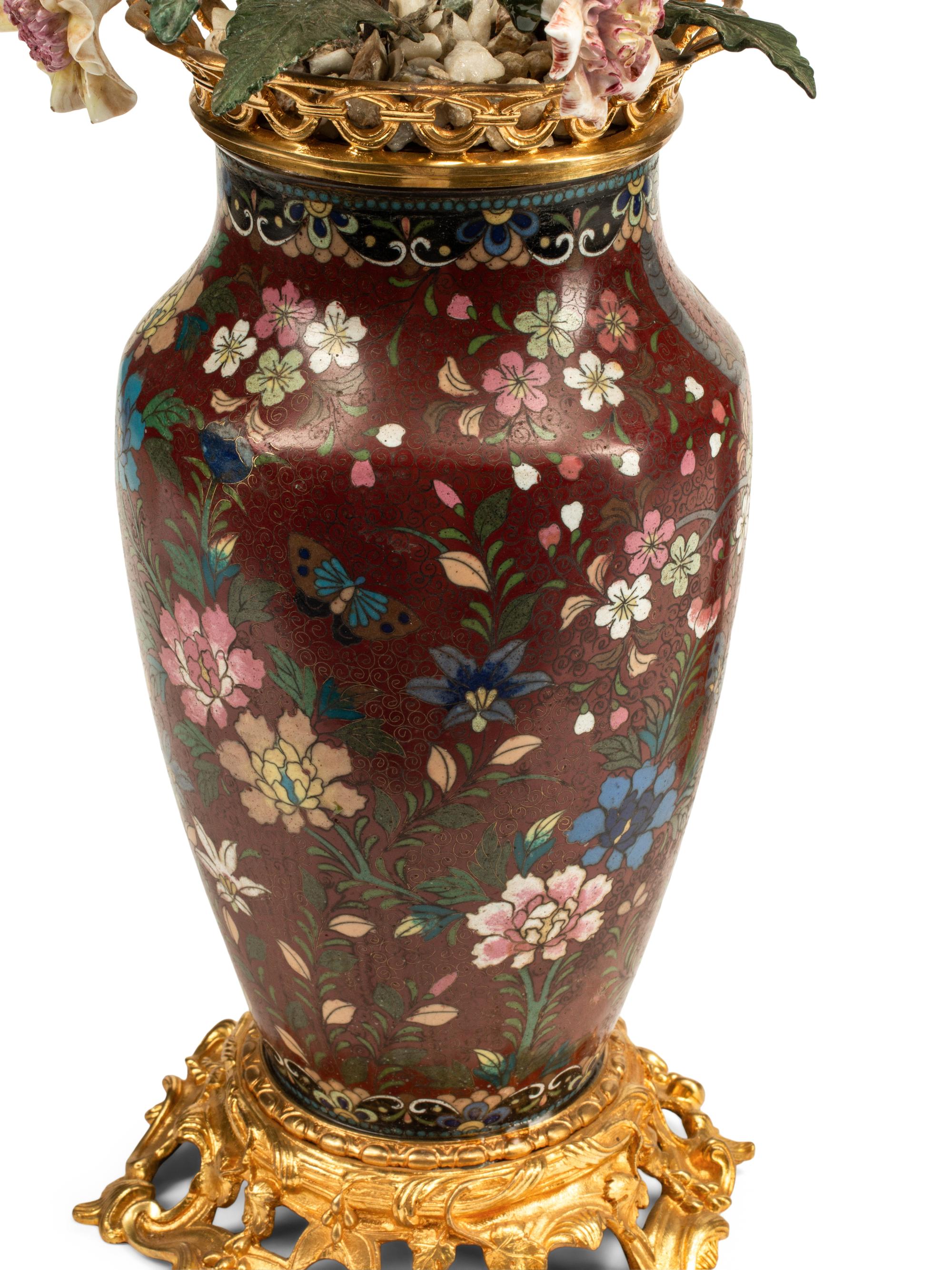 A Pair of Gilt Bronze Mounted Cloisonné and Porcelain Vases