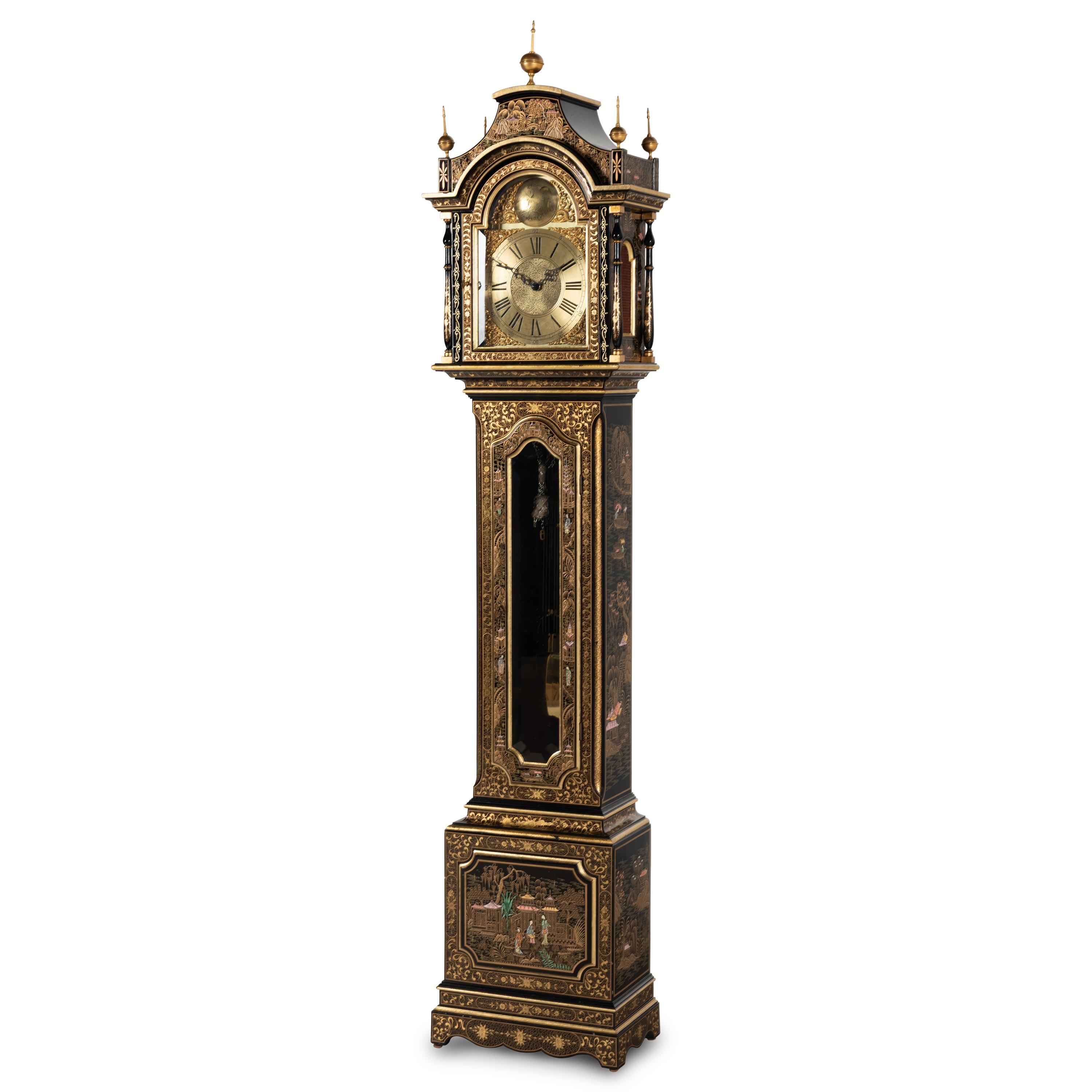 A Black and Gilt-Japanned Longcase Clock