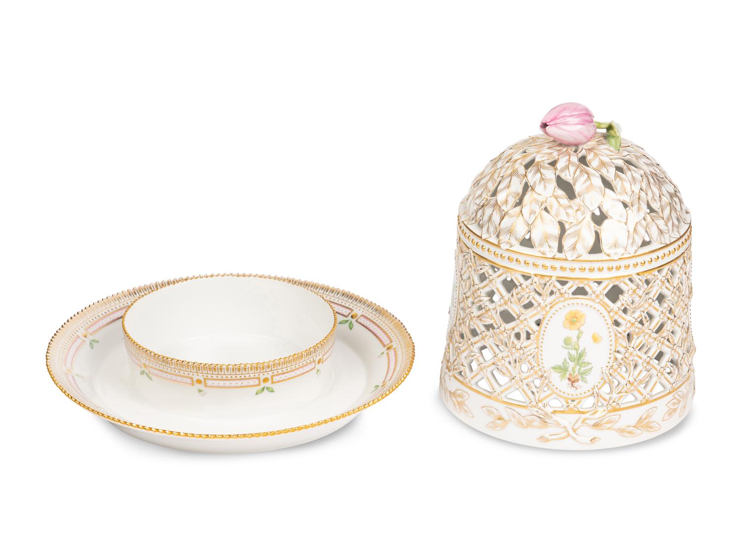A Royal Copenhagen Flora Danica Porcelain Ice Dome and Stand