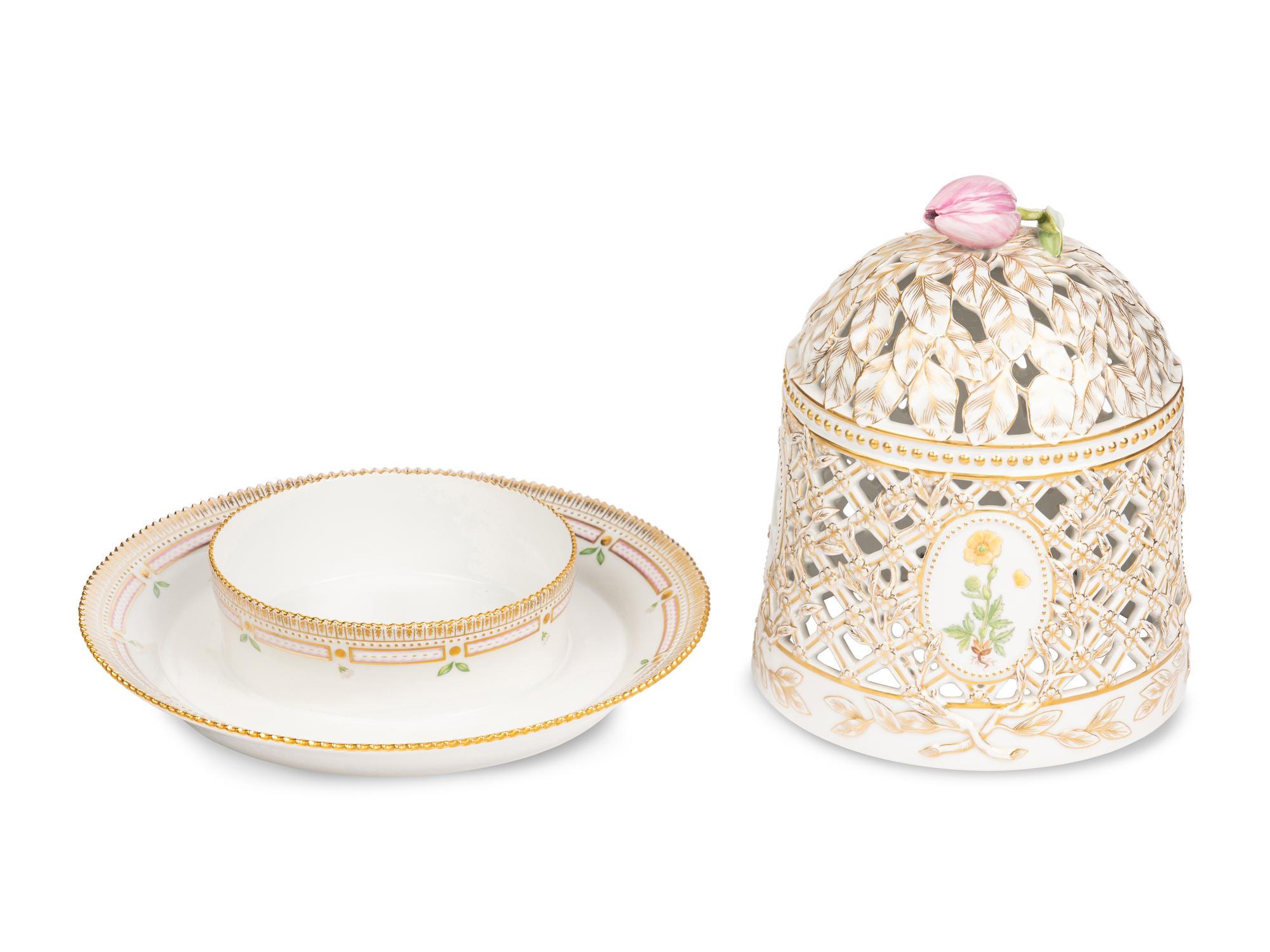 A Royal Copenhagen Flora Danica Porcelain Ice Dome and Stand