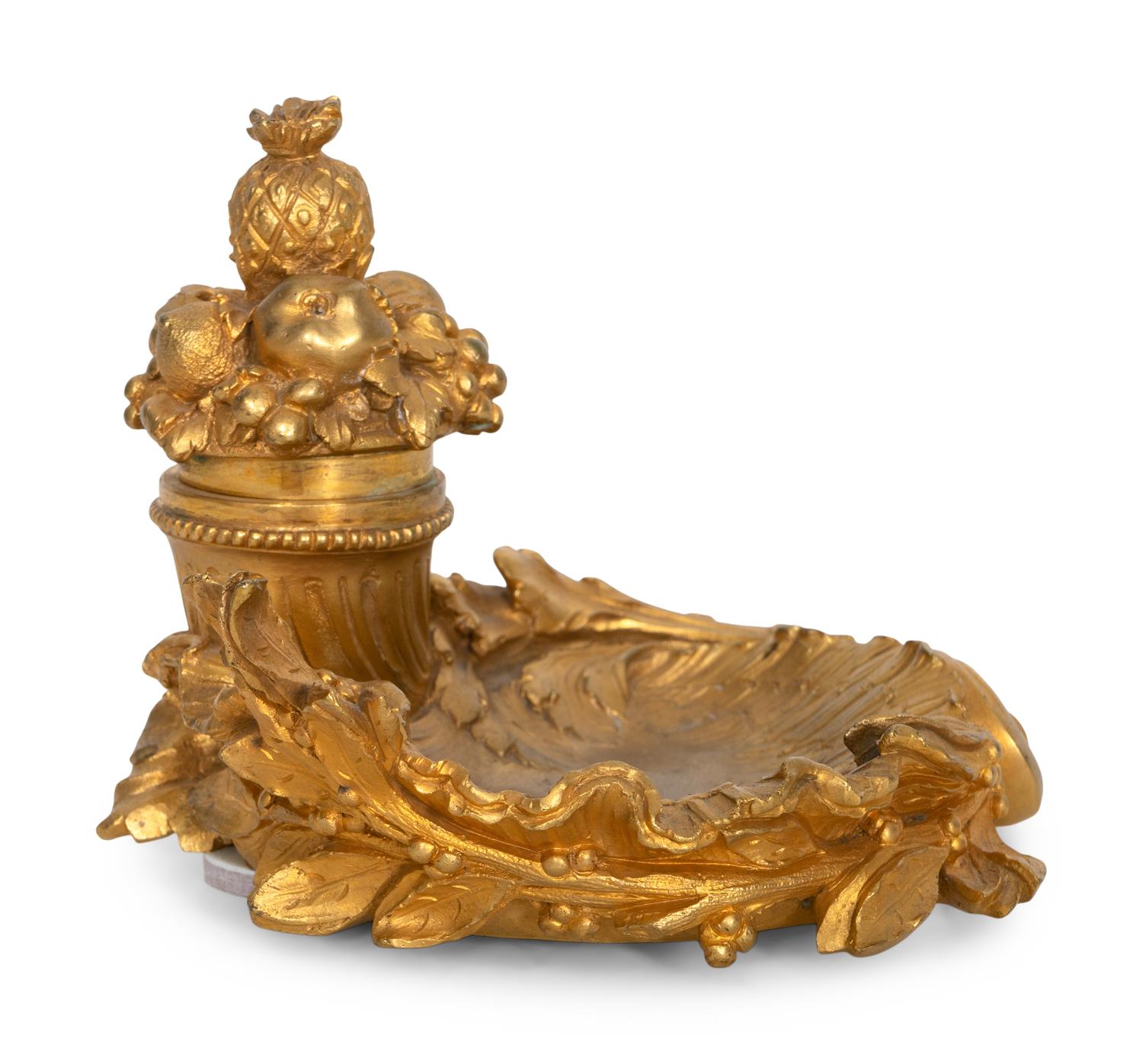 A French Gilt Bronze Inkwell with Pineapple Finial