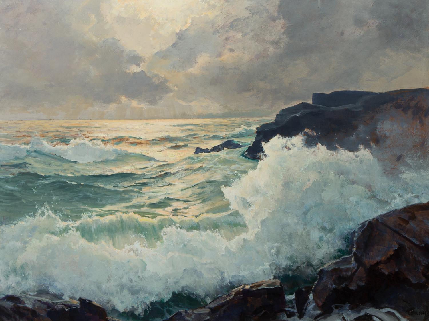 Frederick Judd Waugh, (American, 1861-1940), Rocky Seascape after the Storm