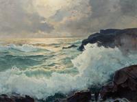 Frederick Judd Waugh, (American, 1861-1940), Rocky Seascape after the Storm