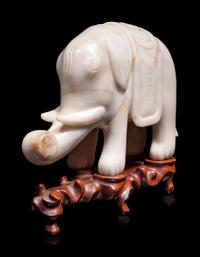 A Pair of Chinese Carved Hardstone Figures of Elephants