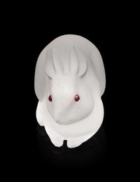 A Carved Rock Crystal and Sapphire Inset Figure of a Rabbit