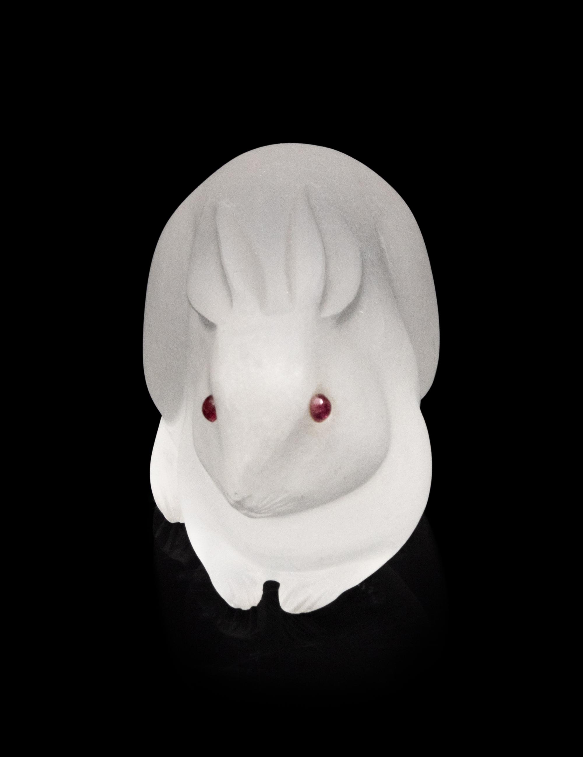 A Carved Rock Crystal and Sapphire Inset Figure of a Rabbit