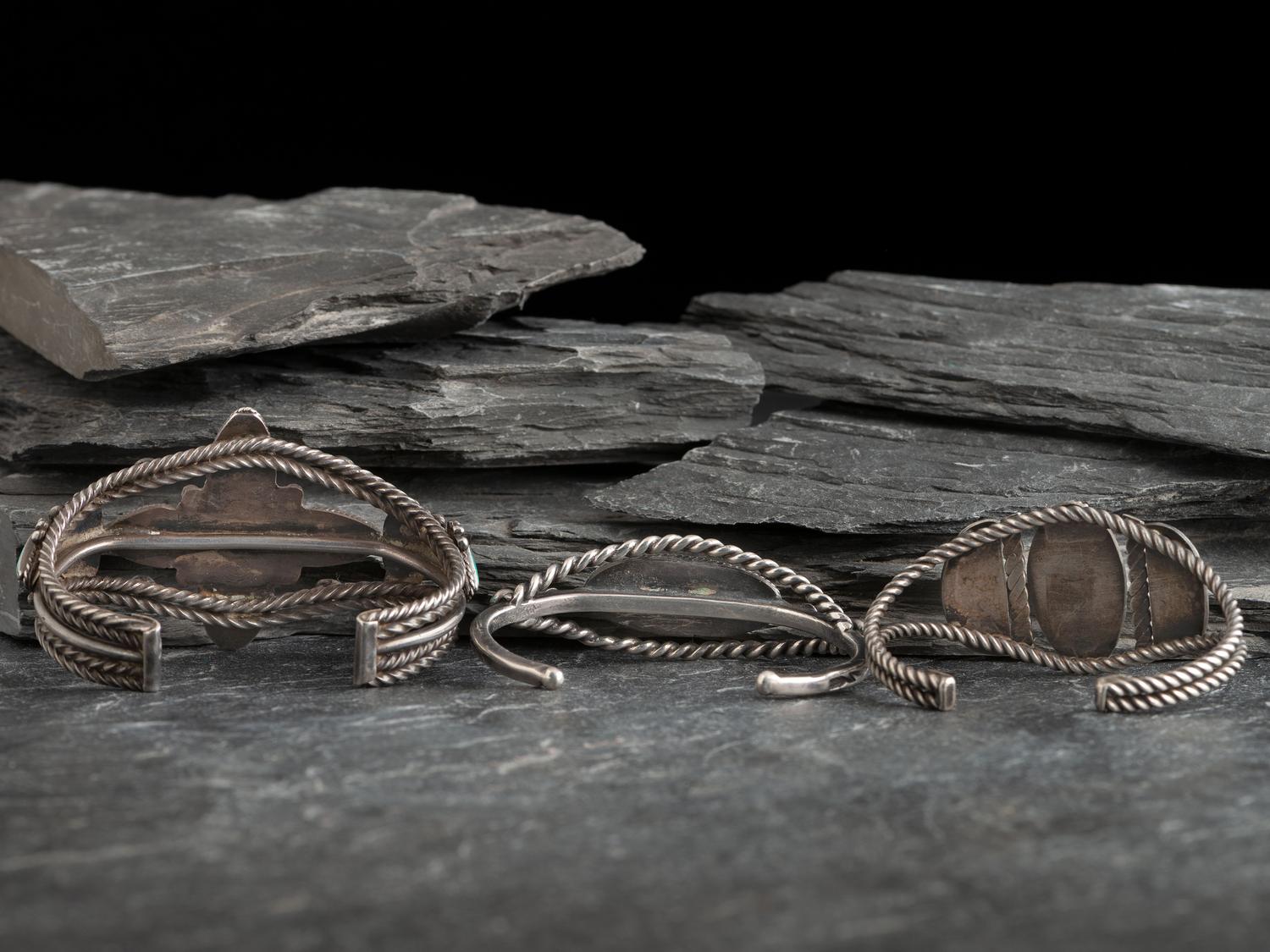 Navajo Twisted Wire and Turquoise Cuff Bracelets