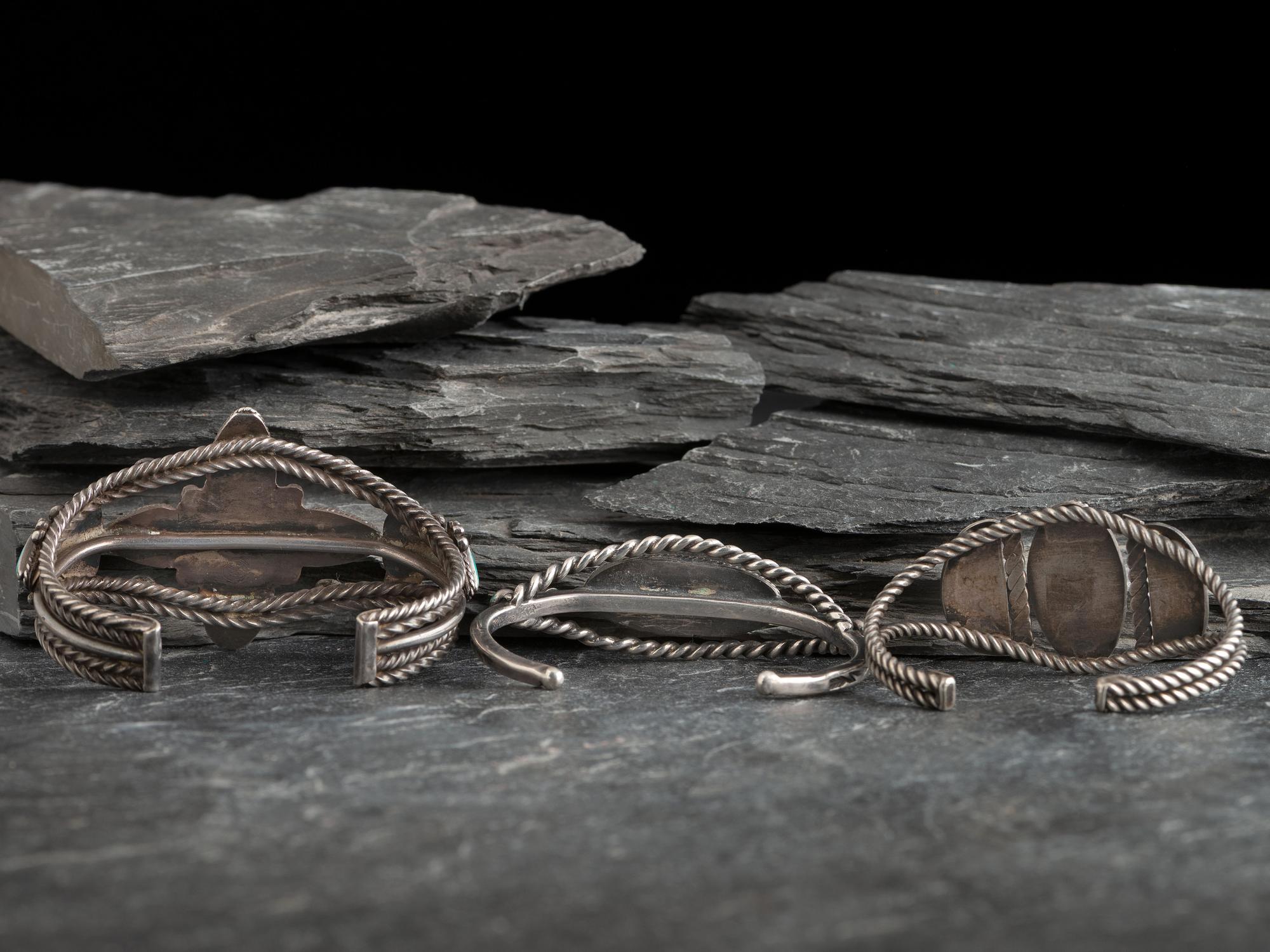 Navajo Twisted Wire and Turquoise Cuff Bracelets