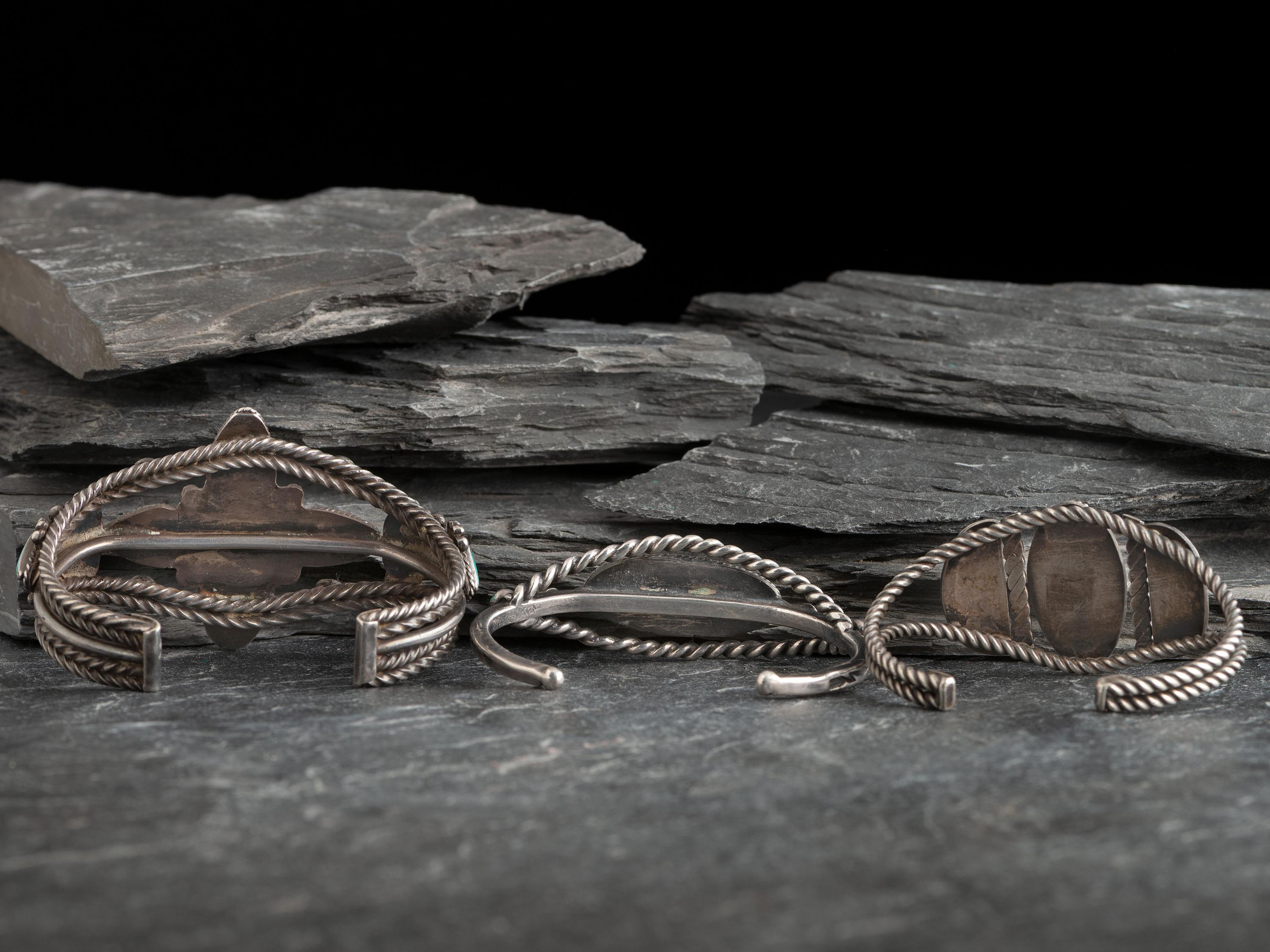 Navajo Twisted Wire and Turquoise Cuff Bracelets