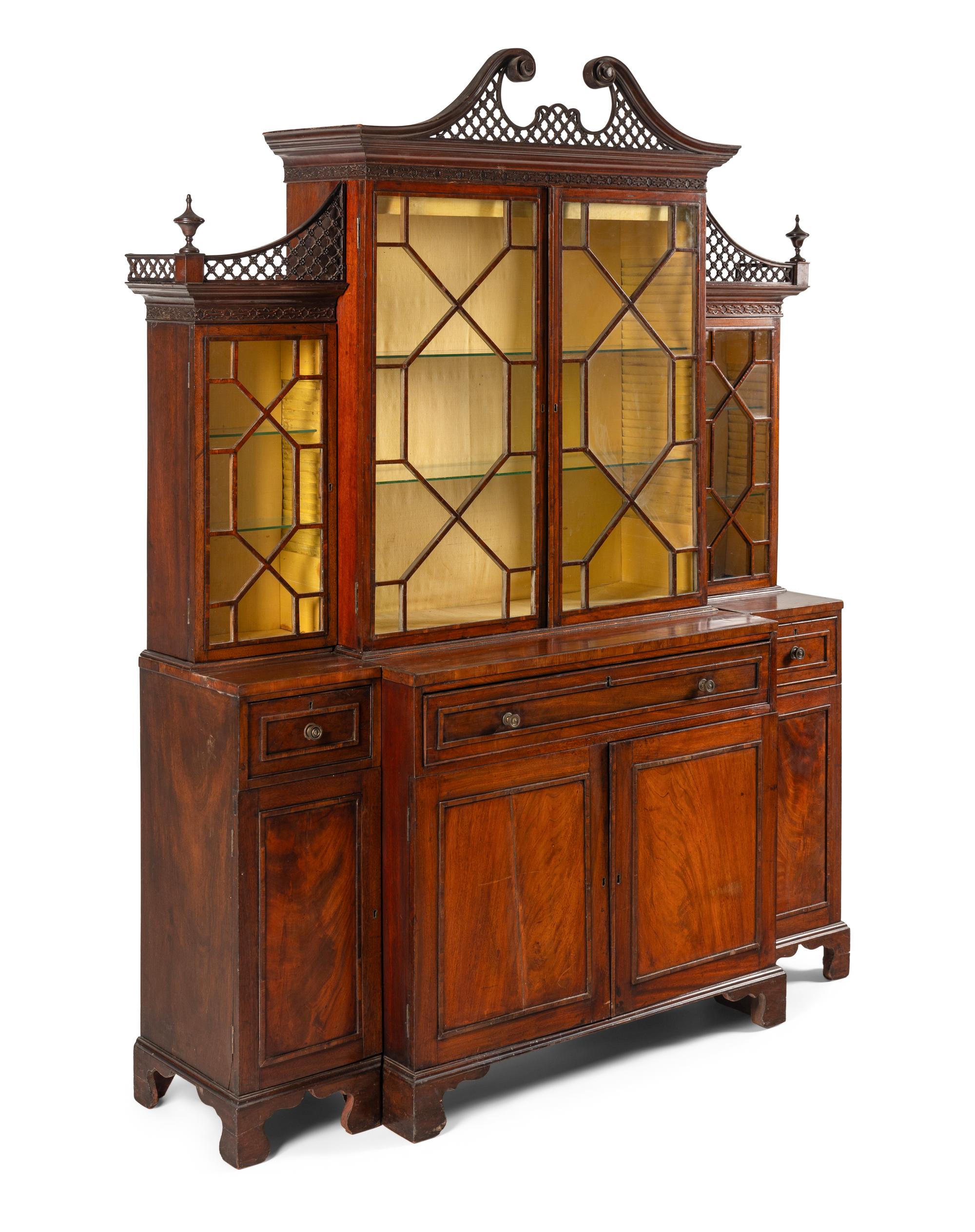 A George III Mahogany Breakfront Bureau Bookcase