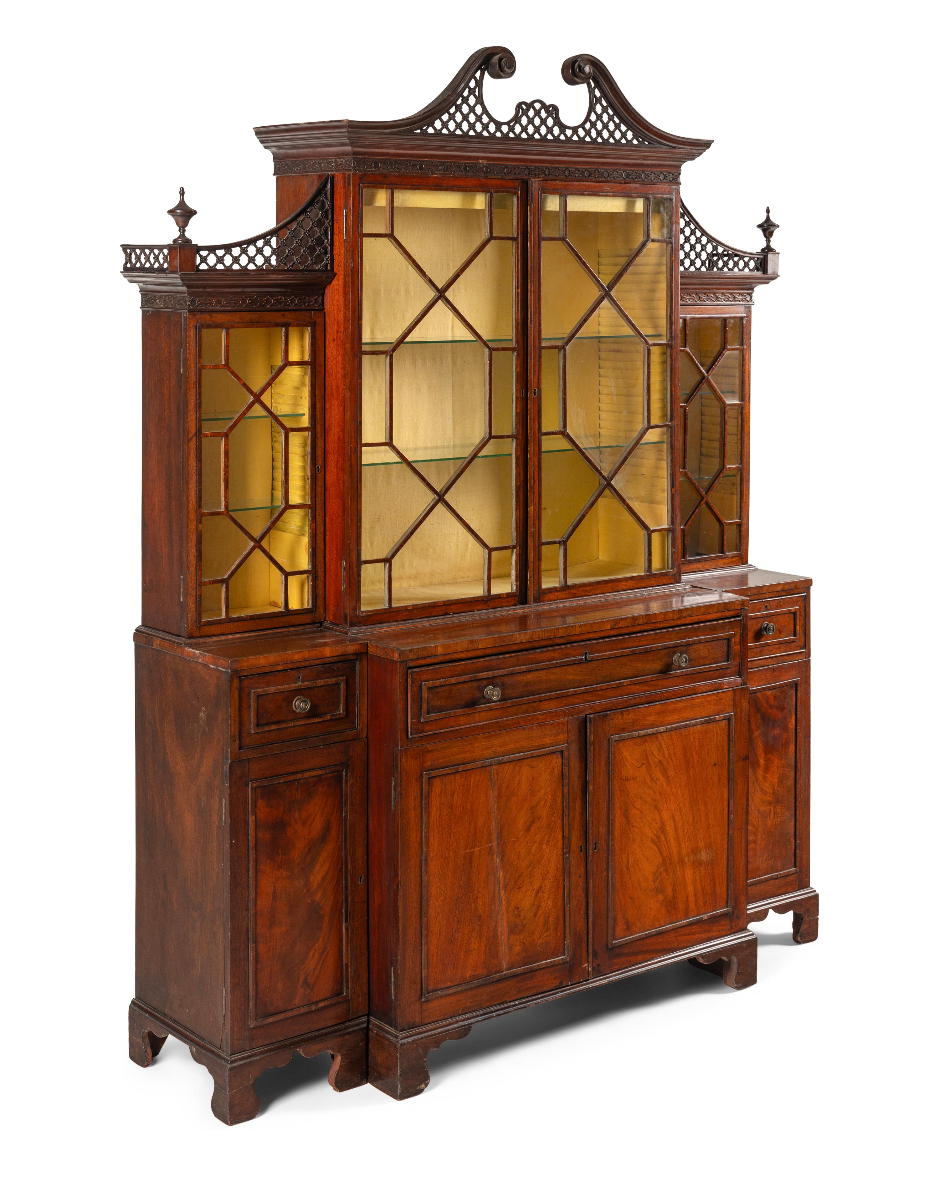 A George III Mahogany Breakfront Bureau Bookcase