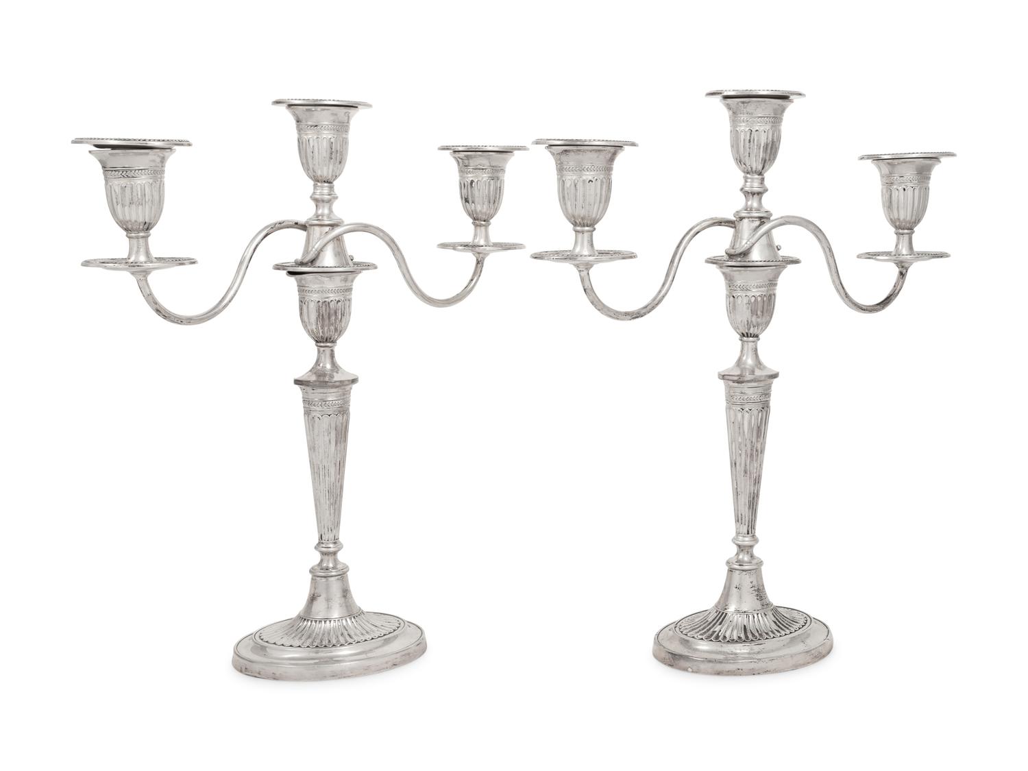 A Pair of Silver Three-Light Candelabra
