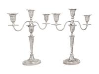 A Pair of Silver Three-Light Candelabra