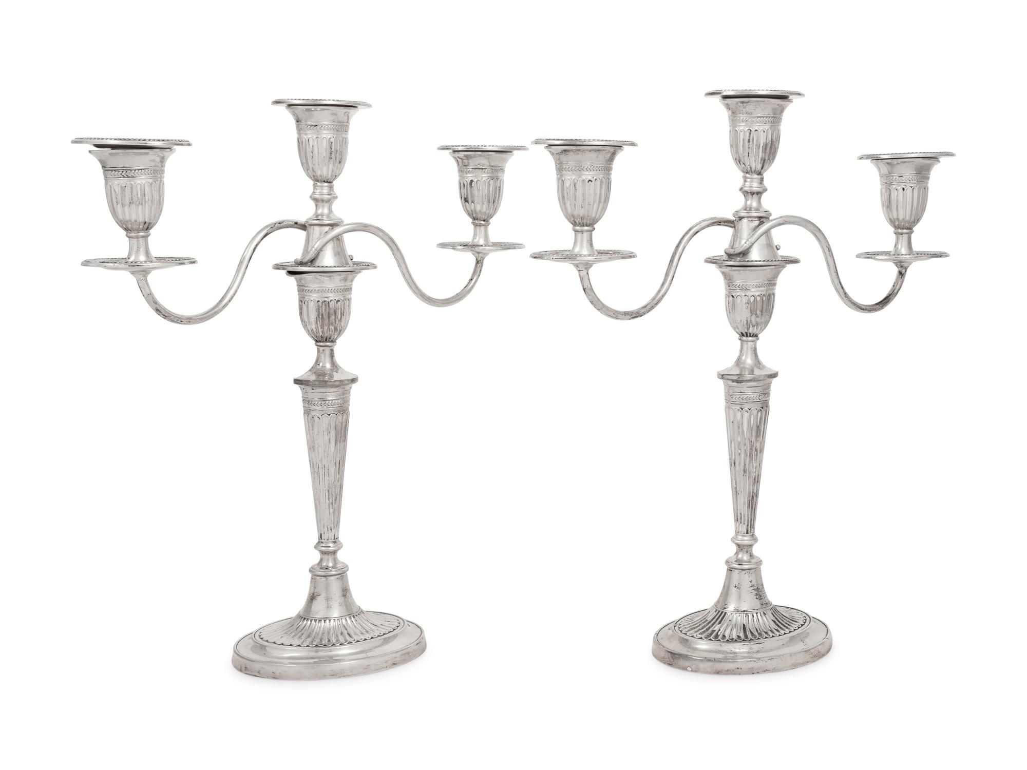 A Pair of Silver Three-Light Candelabra