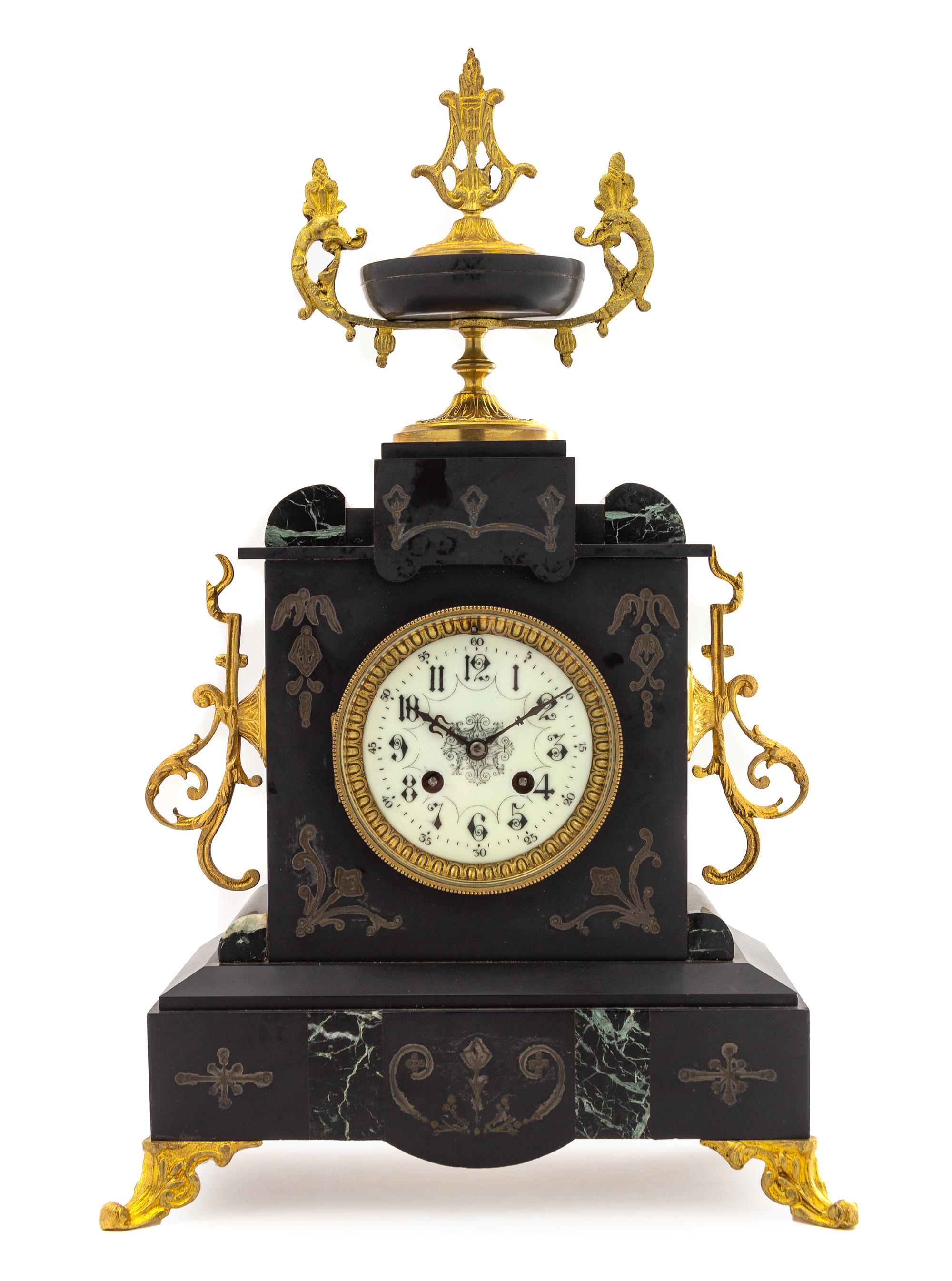 A French Gilt Metal Mounted Slate Mantel Clock