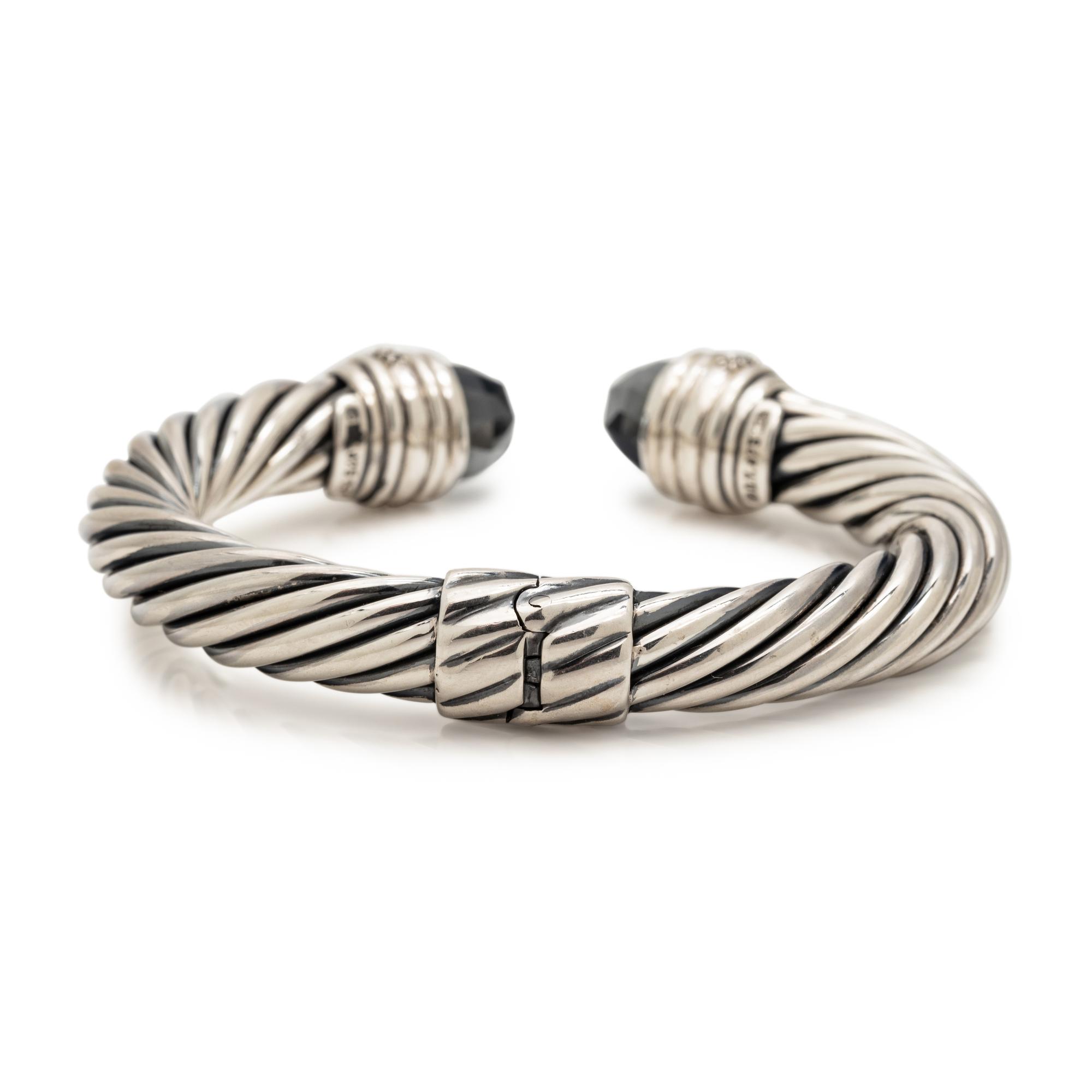 DAVID YURMAN, STERLING SILVER, HEMATITE AND DIAMOND 'CABLE CLASSIC' CUFF BRACELET
