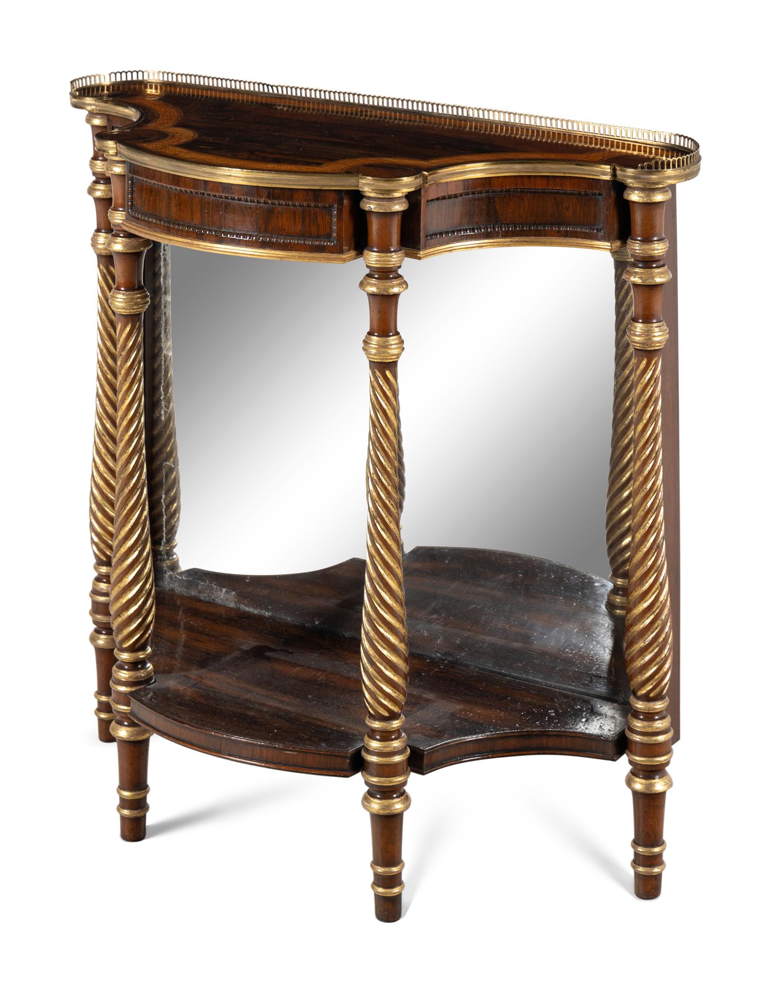 A Regency Rosewood, Parcel-Gilt and Brass Mounted Console Table