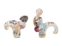 A Pair of German Porcelain Cane Handles