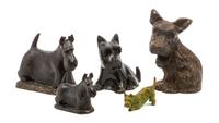 Five Scottish Terrier Sculptures Height of tallest 7 3/4 inches.