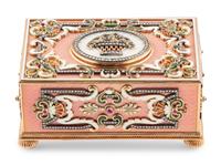 A Continental Gold, Enamel and Jewel-Inset Singing Bird Automaton Box