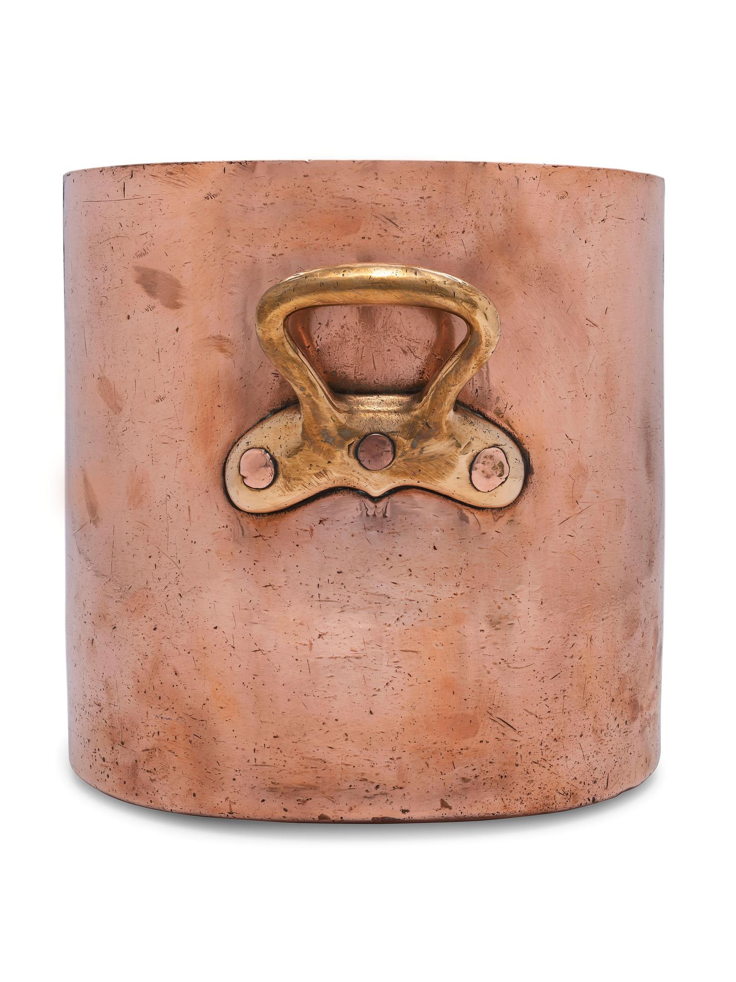 A French Copper Stock Pot with Brass Handles