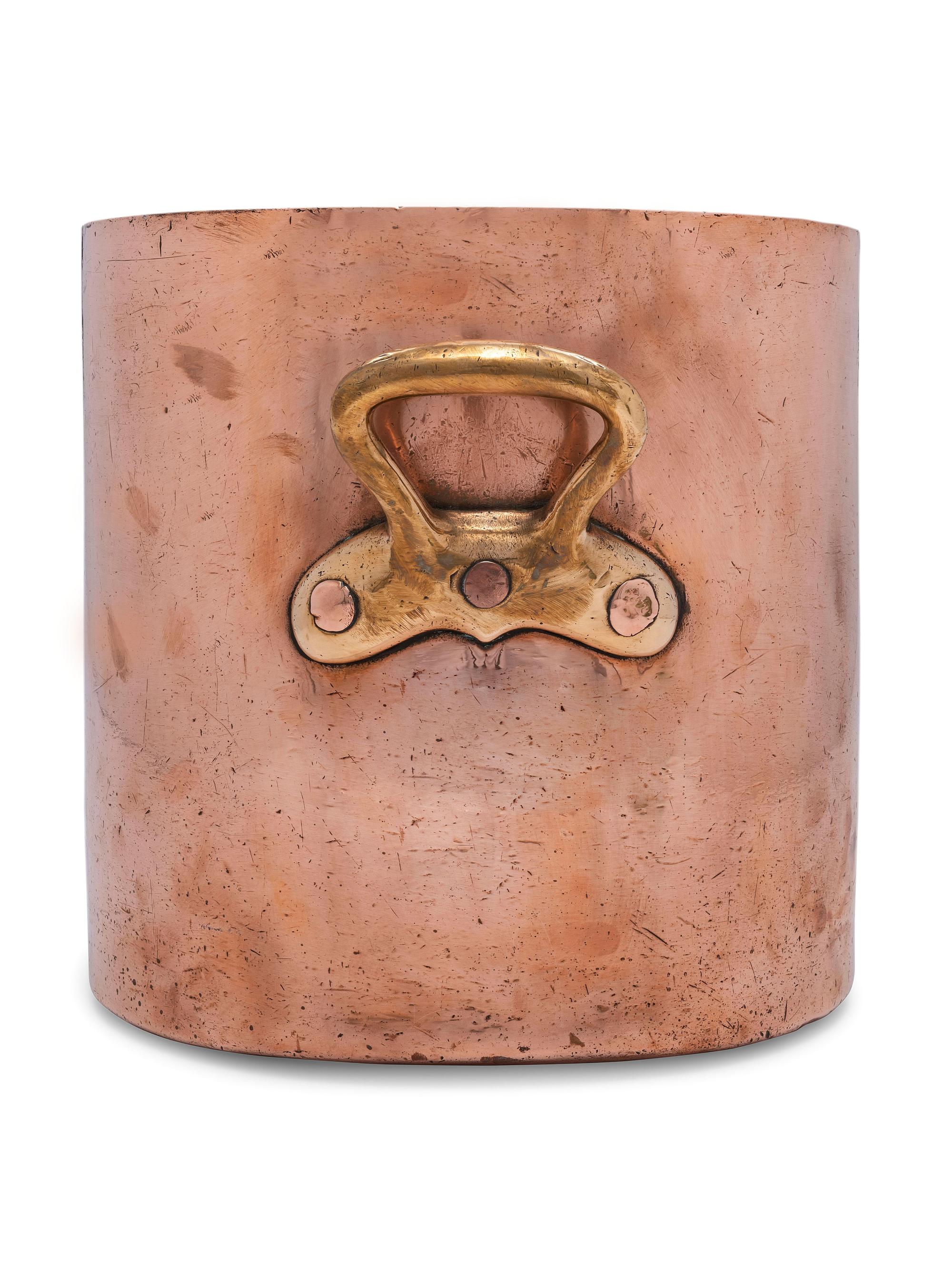 A French Copper Stock Pot with Brass Handles