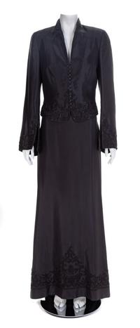 Carmen Marc Valvo Black Jacket and Skirt, 1990-2000s Jacket size label: 10; Skirt: no size label