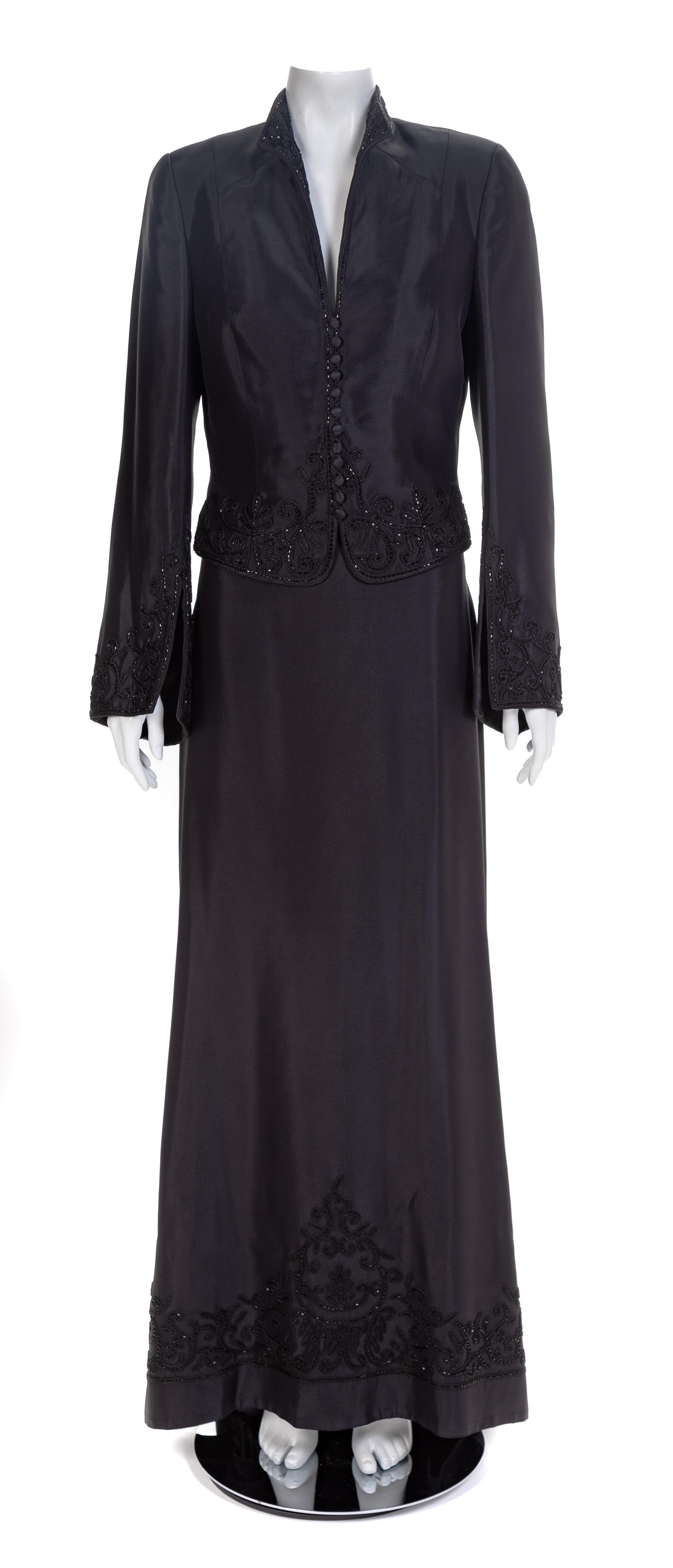 Carmen Marc Valvo Black Jacket and Skirt, 1990-2000s Jacket size label: 10; Skirt: no size label