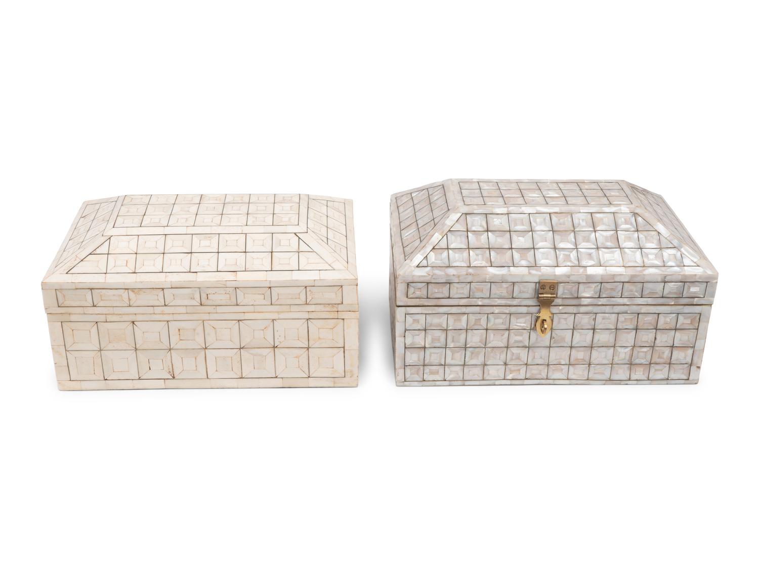 A Mother-of-Pearl Table Casket and a Bone Veneered Table Casket