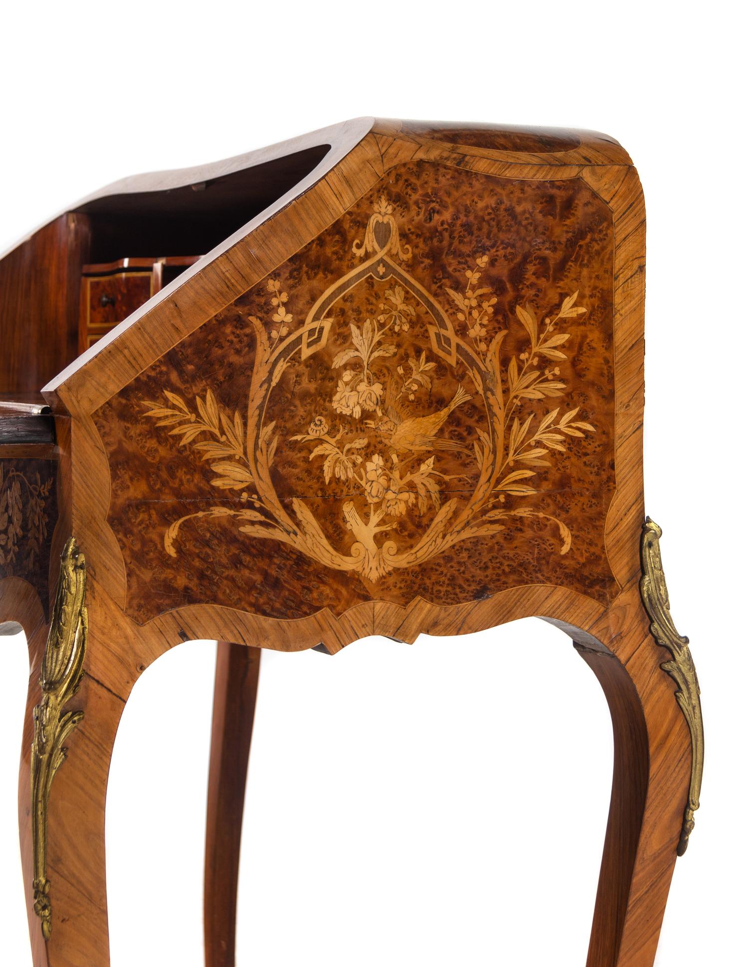 A Louis XV Style Gilt Bronze Mounted Marquetry Bureau en Pente