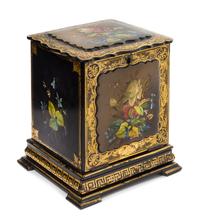 A Victorian Papier Mache Sewing Box Height 10 3/4 x width 9 3/4 x depth 8 3/4 inches. — LATE 19TH CENTURY