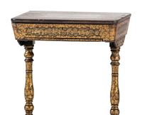 A Chinese Export Gilt and Black Lacquered Sewing Table