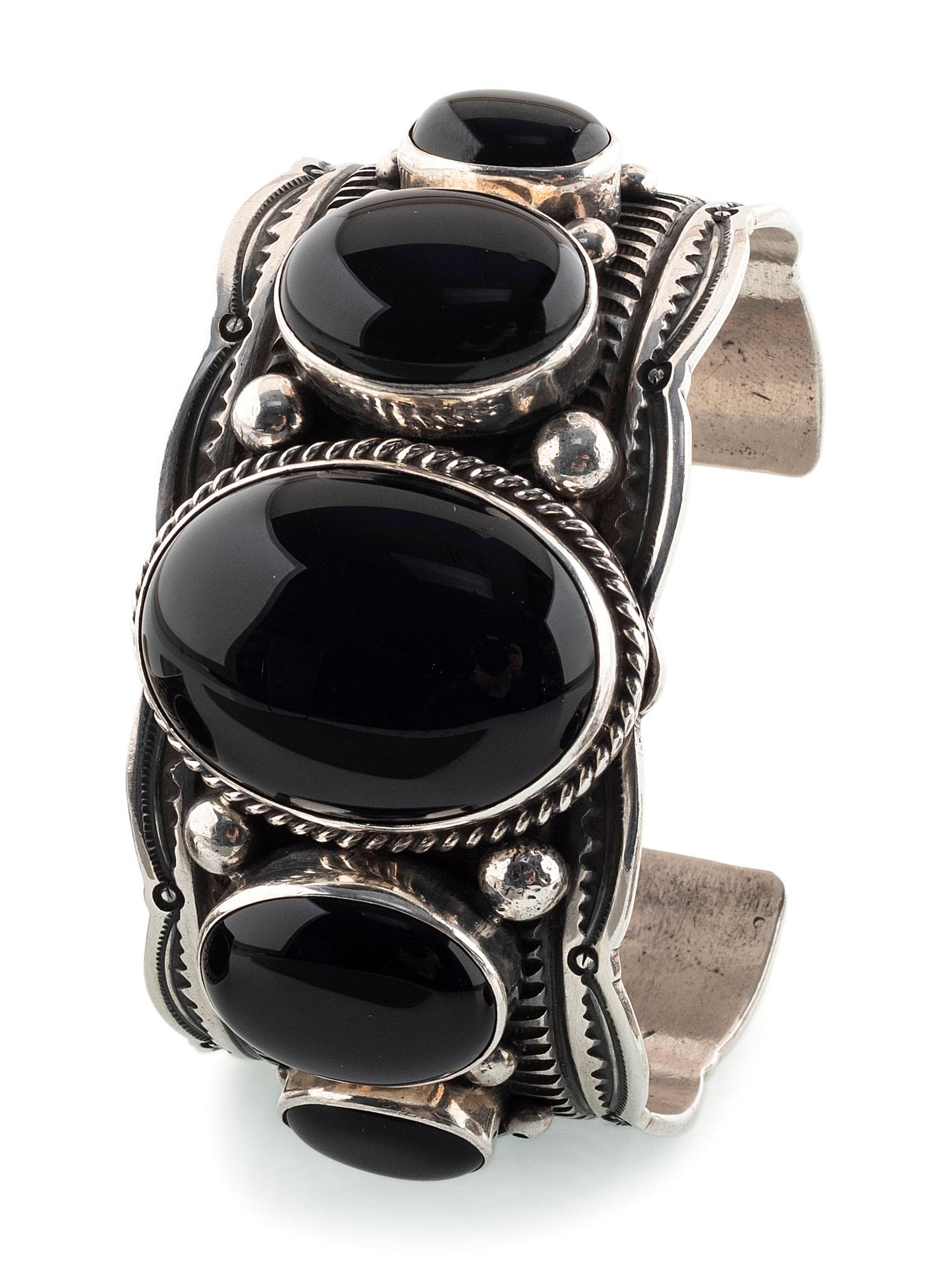 Navajo Sterling Silver and Jet Cuff Bracelet